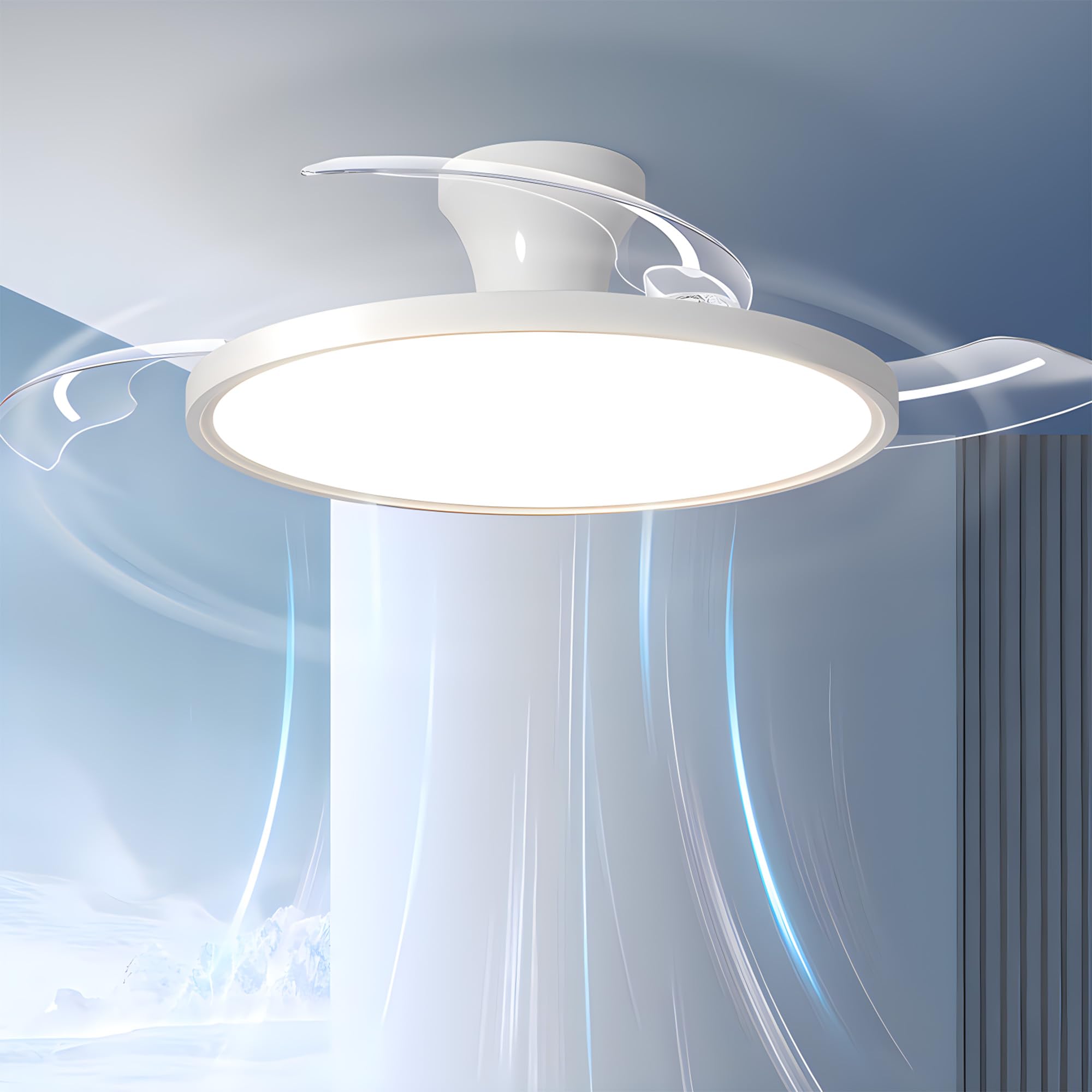 SXDMOUBK Smart Ceiling Fan Light with Remote Silent Retractable Design Dimmable LED Reversible 6 Speeds Perfect for Bedroom and Living Room Modern Chandelier Fan.