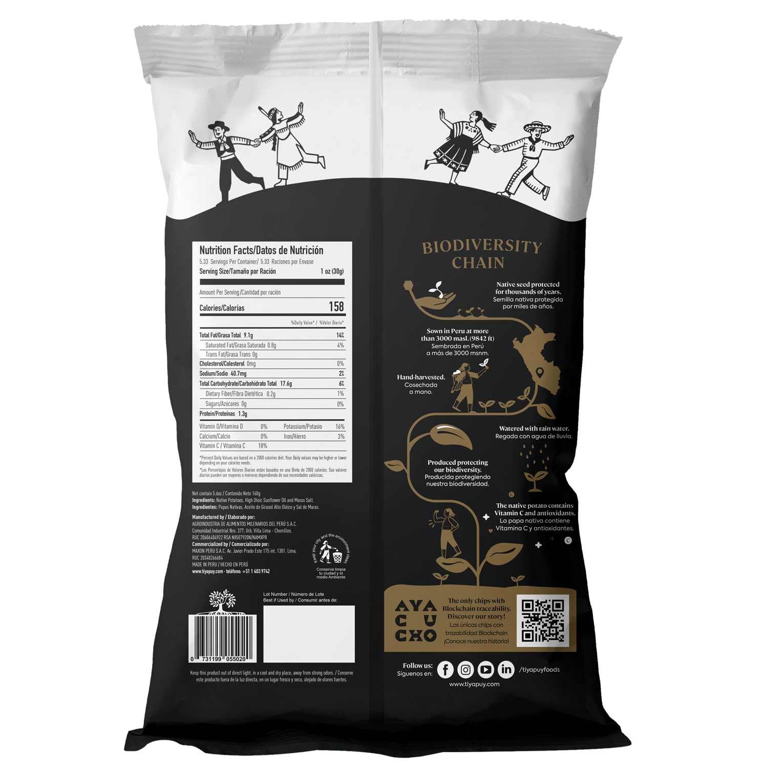 Tiyapuy Peruvian Mix Native Potato Chips - Naturally Gluten Free Oleic High Oil Organic Potato Healthy Snack - 5.6 Oz, Pack of 5