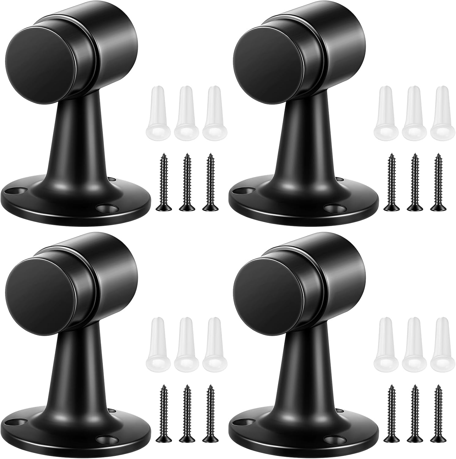 4 Pack Heavy Duty Floor Mounted Door Stop 3 in Aluminum Commercial Grade Door Stopper with Rubber Bumper & Stainless Steel Screws (Black)