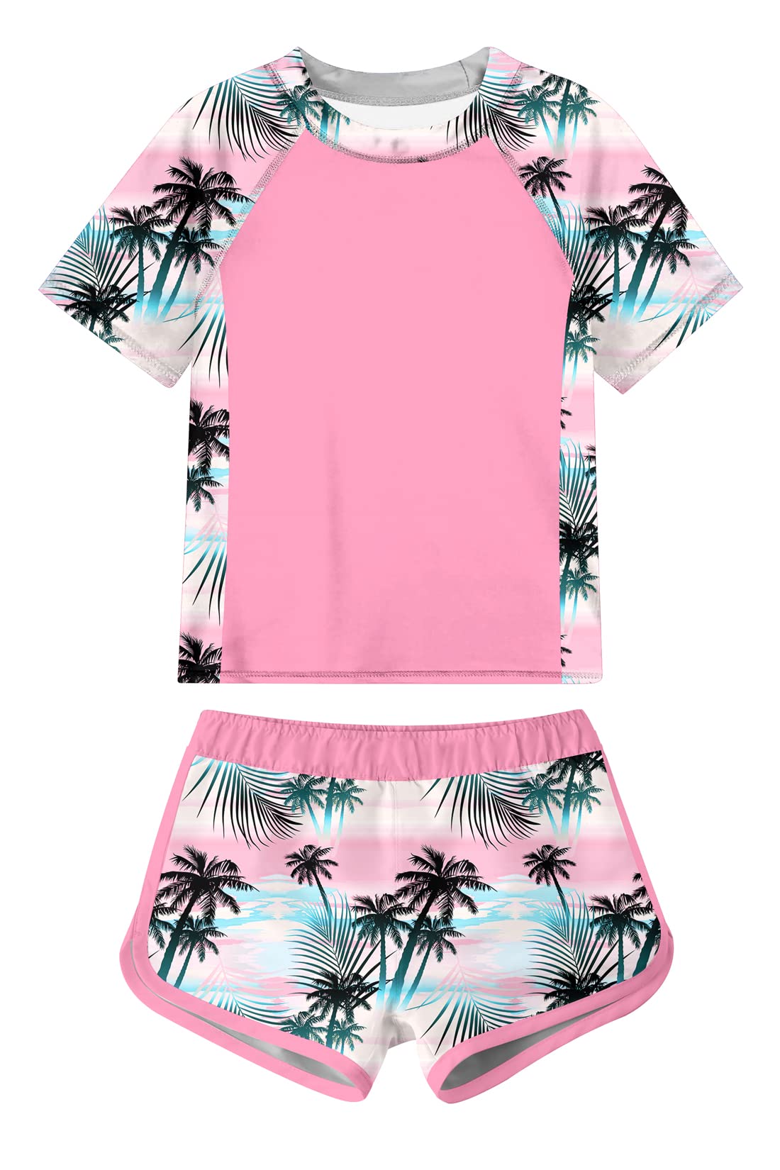 Palm Tree Swimsuit for Big Girls Size 6-7 Two Piece Bathing Suit Summer Rash Guard Set Sun Protection Swimwear
