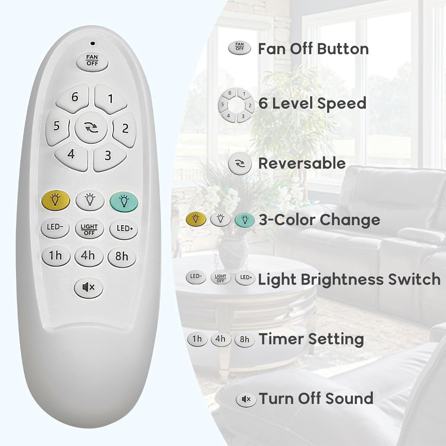 Ventilador de techo para exteriores de 52 pulgadas con luz, 3 hojas de madera maciza de nogal, control remoto, LED regulable de 3CCT, temporizador, motor reversible de 6 velocidades para todo tipo de 8
