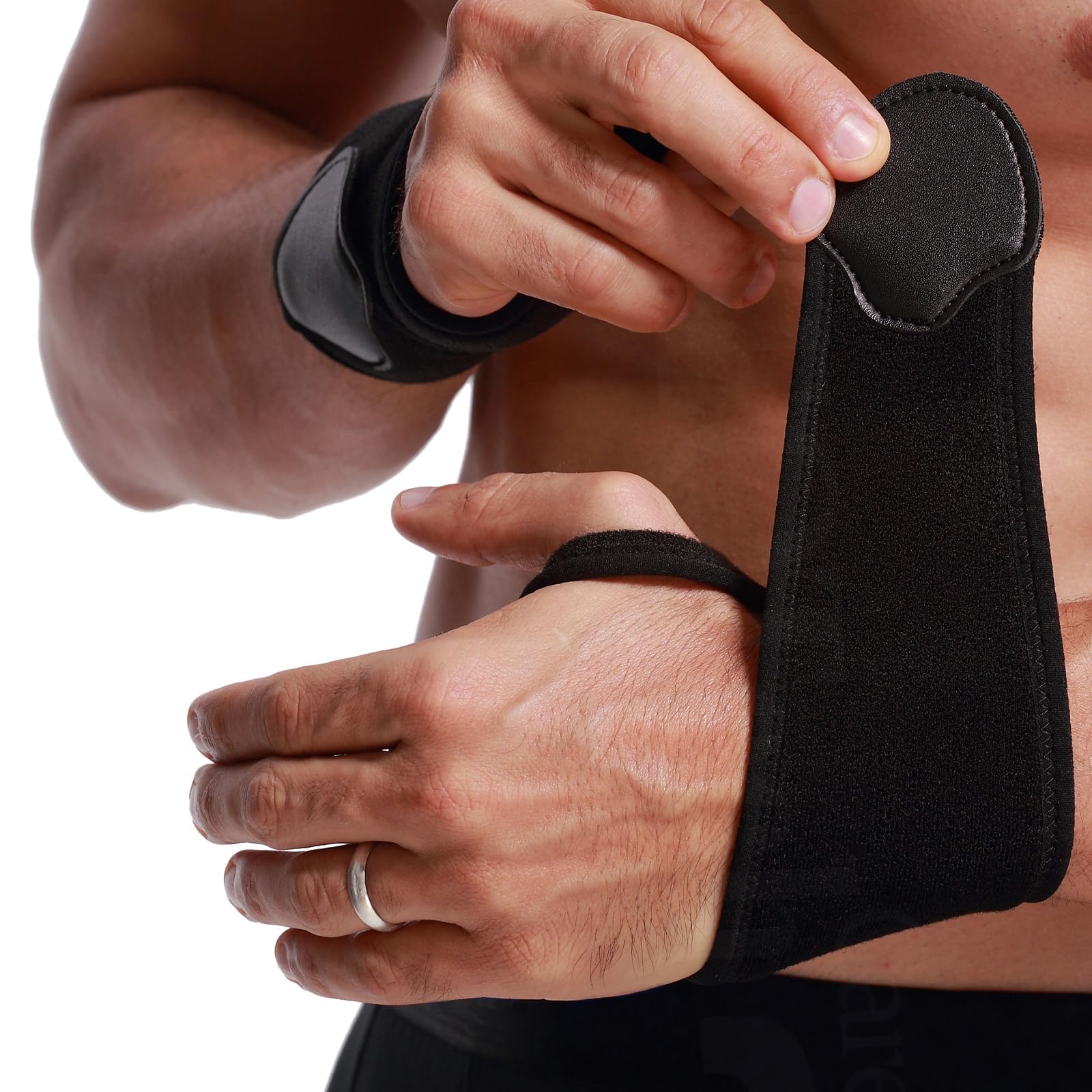 Neotech CareWrist Band - Elastic & Breathable Fabric - Adjustable Compression Strap - Men, Women, Right or Left - Support Wrap for Protection or Sports (Black Colour, Size M, 1 Pair)