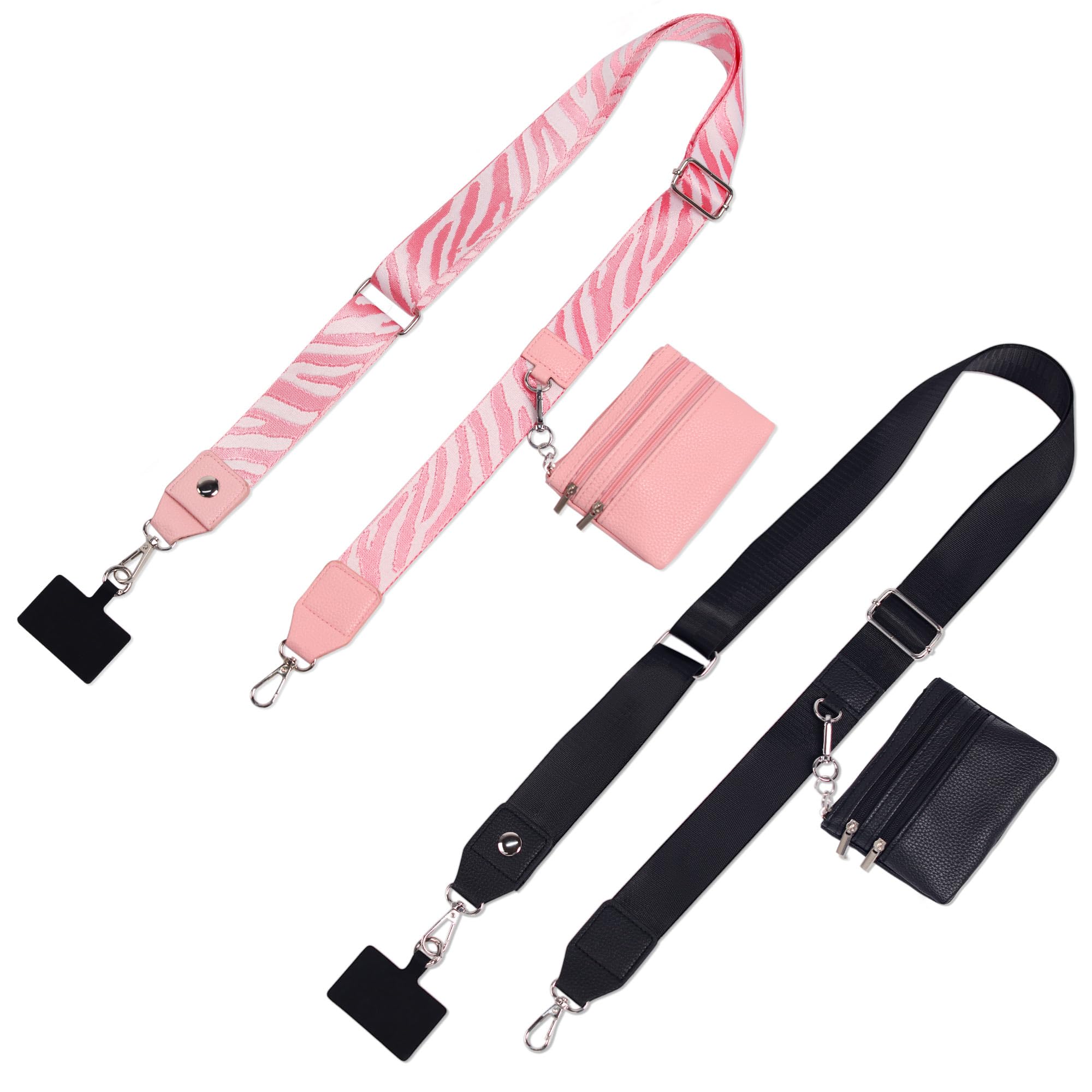 PUGPIU 2 Pack Clip and Go Strap for Phone with Wallet Crossbody - Phone Strap Crossbody with Zippered Pouch, Multifuctional Adjustable Cell Phone