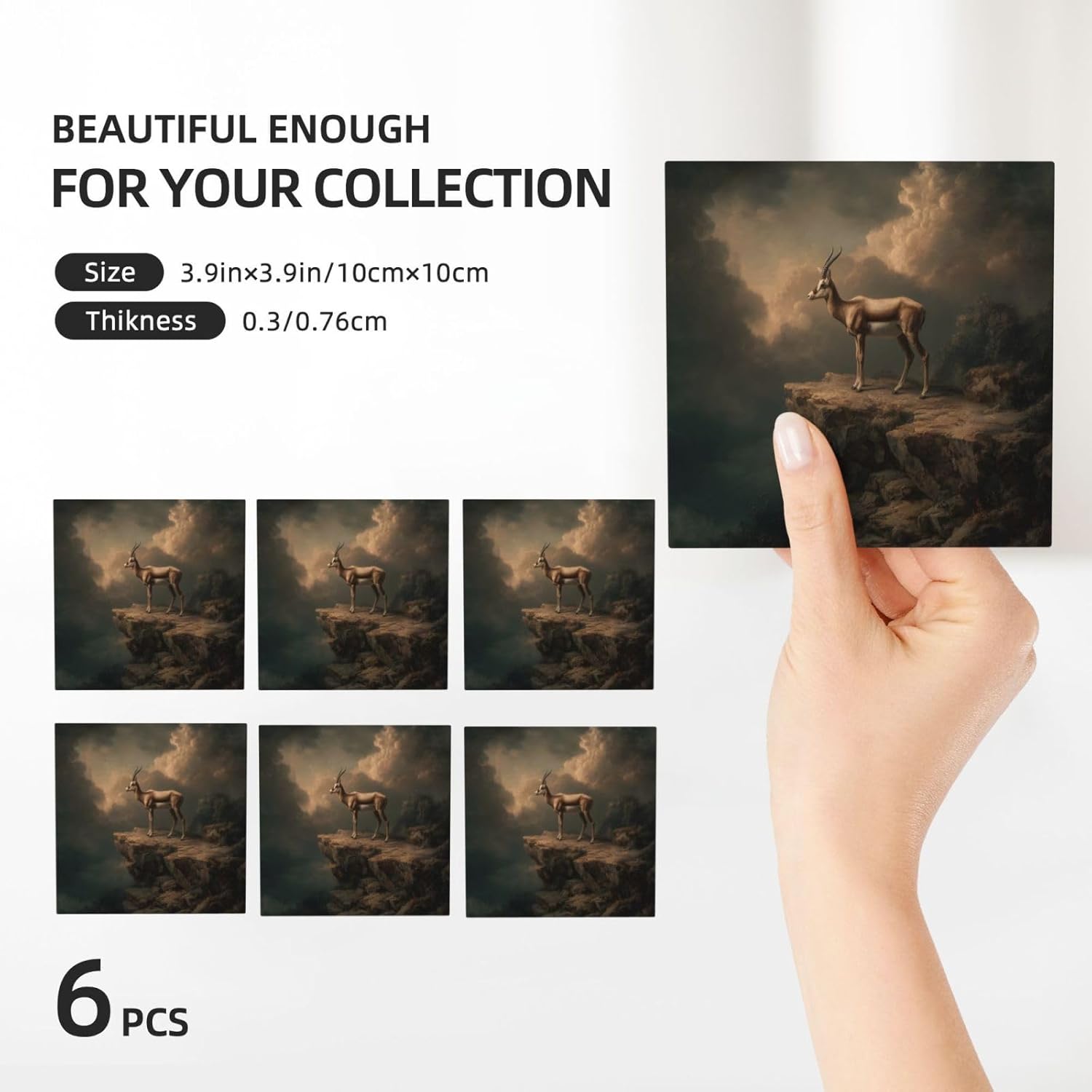 (Antelope) Ceramic Coasters Set of 6 with Holder Non-Slip Square Coffee Coasters for for Cup Mug Drink Patio Coffee Table Decor, Christmas Coasters Home Bar Supplies