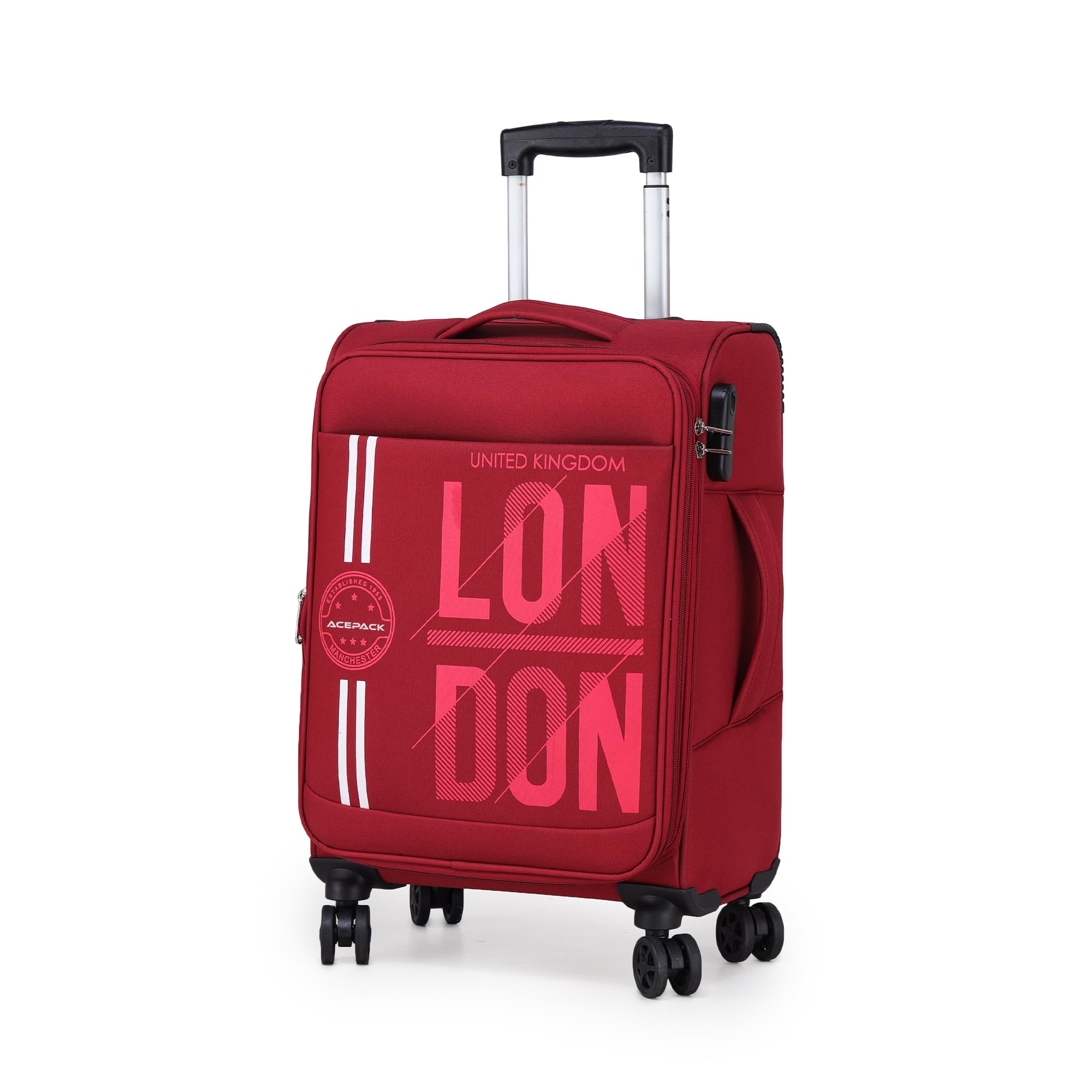 Moscow 59 Cm Soft Sided Cabin Carry Expandable Suitcase Luggage Bag with Telescopic Trolley and 360 Spinner 8 Wheels (Red, 20 Inch)