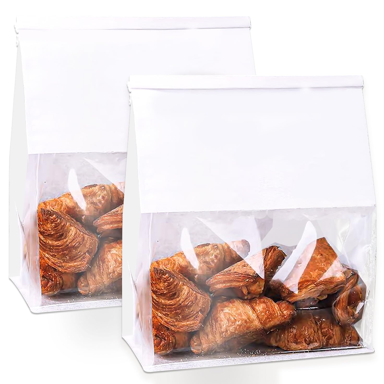 100 Pack Bread Paper Bags for Homemade Bread, Large Sourdough Bakery Bag with Clear Window, Loaf Bag with Tin Tie Tab Lock for Cookies, Cakes, Snacks,