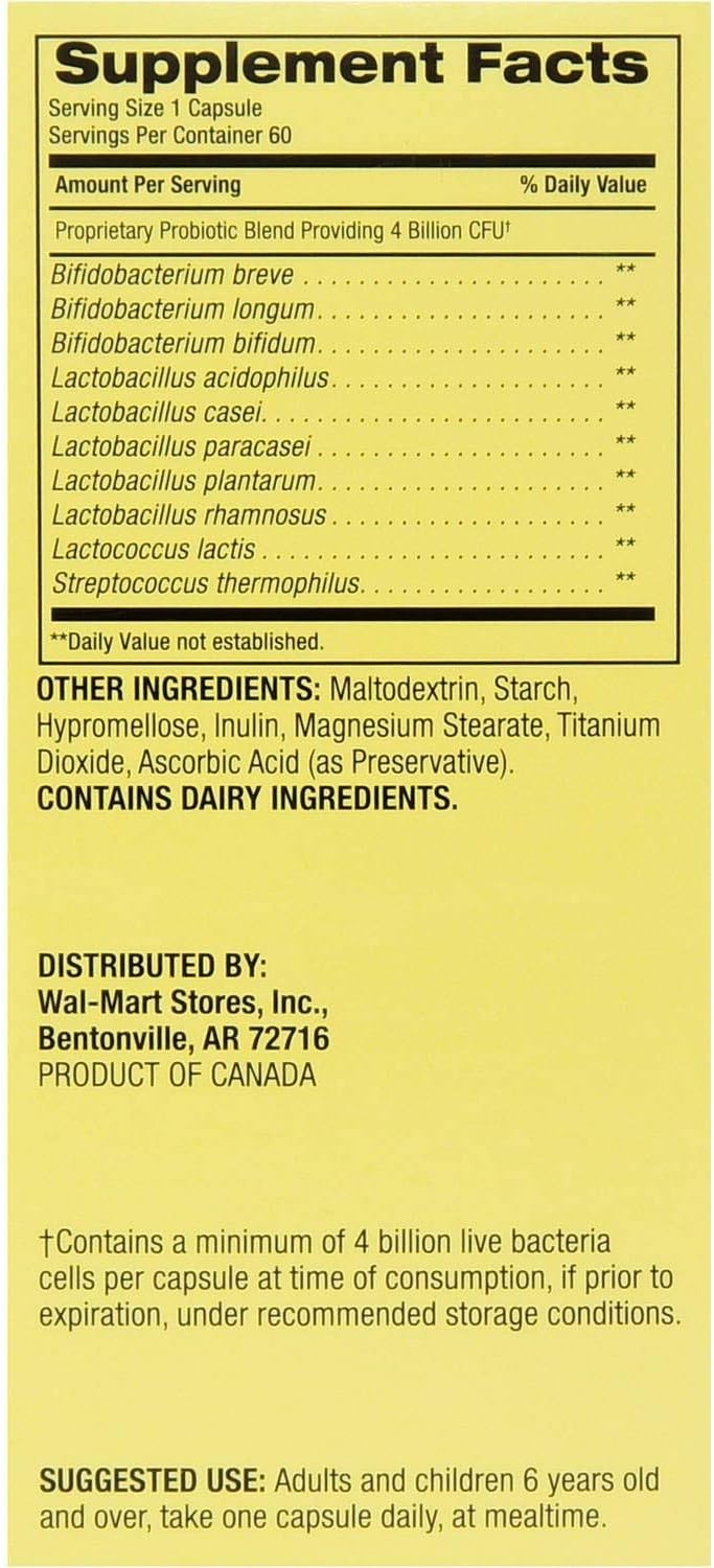Spring Valley Daily Probiotic Vegetable Capsules, 4B CFU, 60 Ct