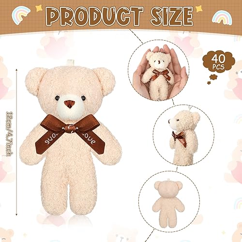 Miniatura 10 de 40 piezas de mini oso de peluche de 4.7 pulgadas, regalo de fiesta de graduación, oso suave, llavero de oso pequeño, oso de peluche, oso articulado