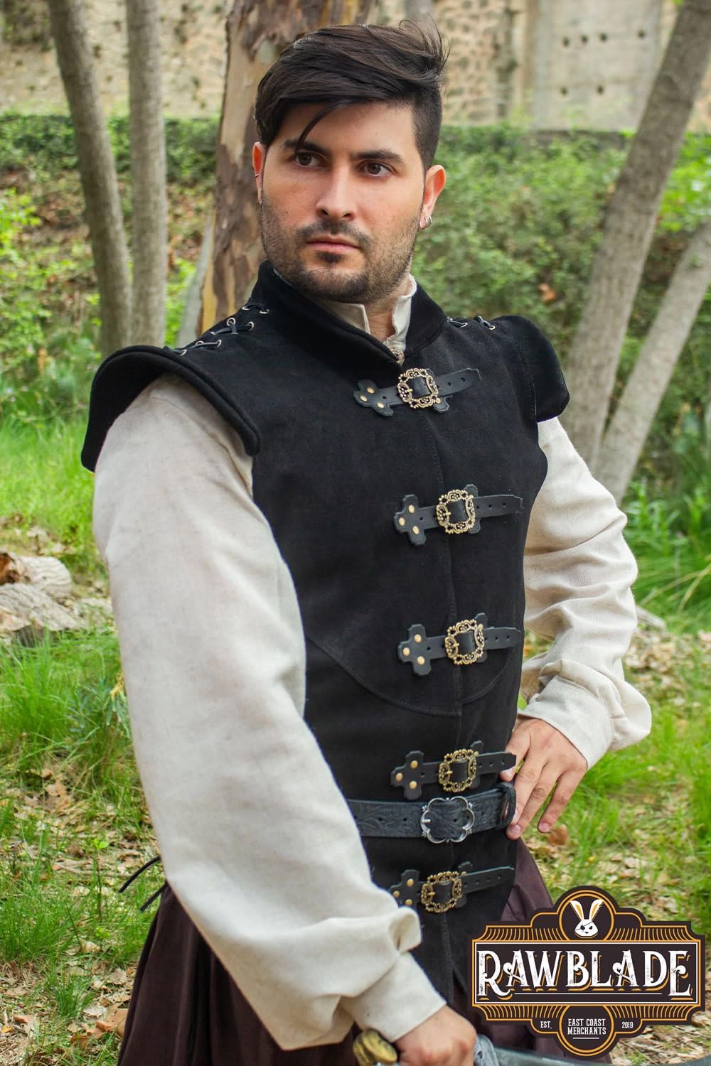 Diego Jerkin medieval de cuero dividido para hombre, túnica de cuero y chaleco de armadura, disfraz de pirata renacentista, chaleco sin mangas para feria y cosplay
