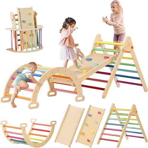 Tiny Land Pikler Triangle Set, 7-in-1 Foldable Pikler Triangle Climbing