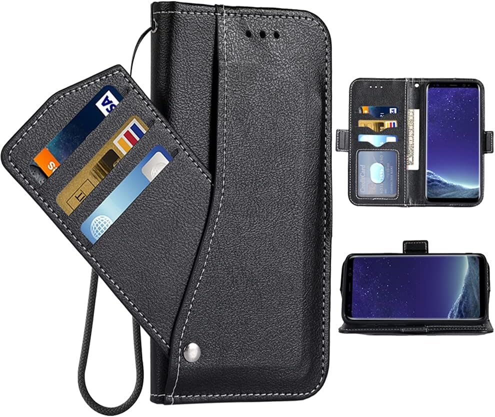 Asuwish Compatible with LG K20/K20 Plus/K20 V/Harmony/V5/K10 2017/Grace LTE Wallet Case Wrist Strap Lanyard Flip Cover Card Holder Phone Cases for LGK20Case LGK20Plus LGK20V K20V K 20 20K K20+ Black