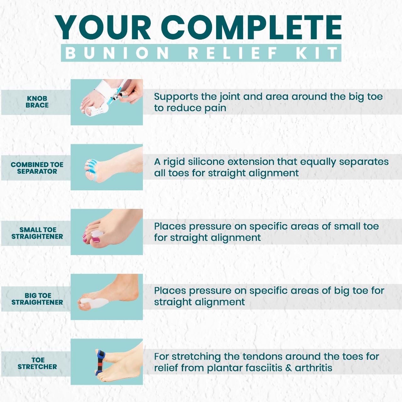 RFAQK Bunion Corrector for Women & Men, Orthopedic Bunion Relief Kit with Big Toe Separator, Spacers & Straighteners, Adjustable Toe Splint, Exercise Strap for Hallux Valgus Correction(1 Pcs)