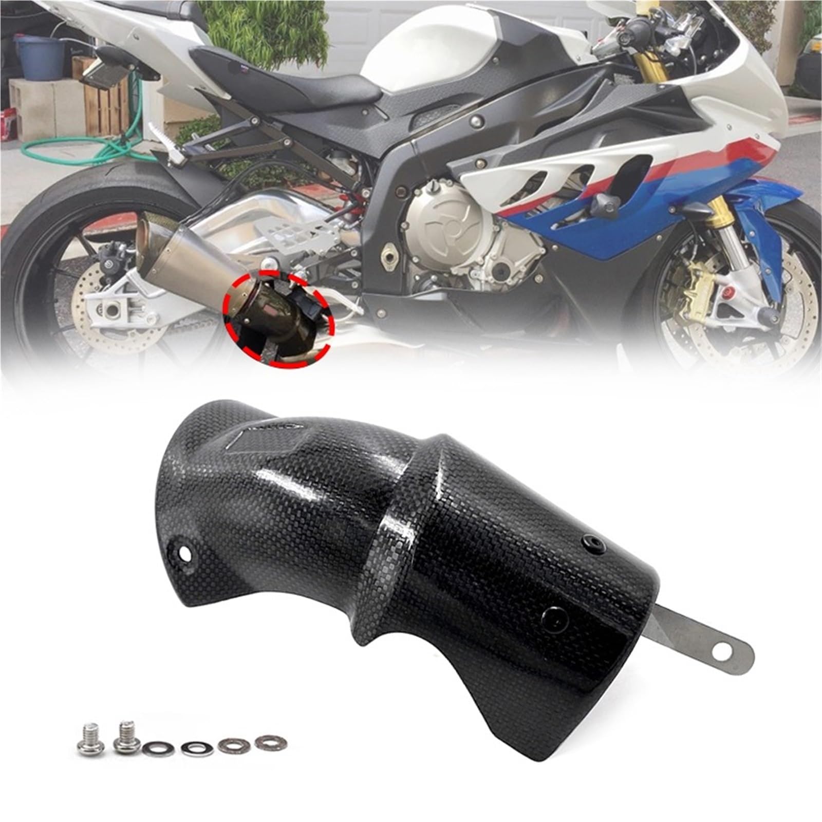 Protector de Escape Protector de Fibra de Carbono para Tubo de Escape de Motocicleta, Protector térmico, Compatible con BMW S1000RR, S1000R, R1200GS Deflectores de Calor para Escape