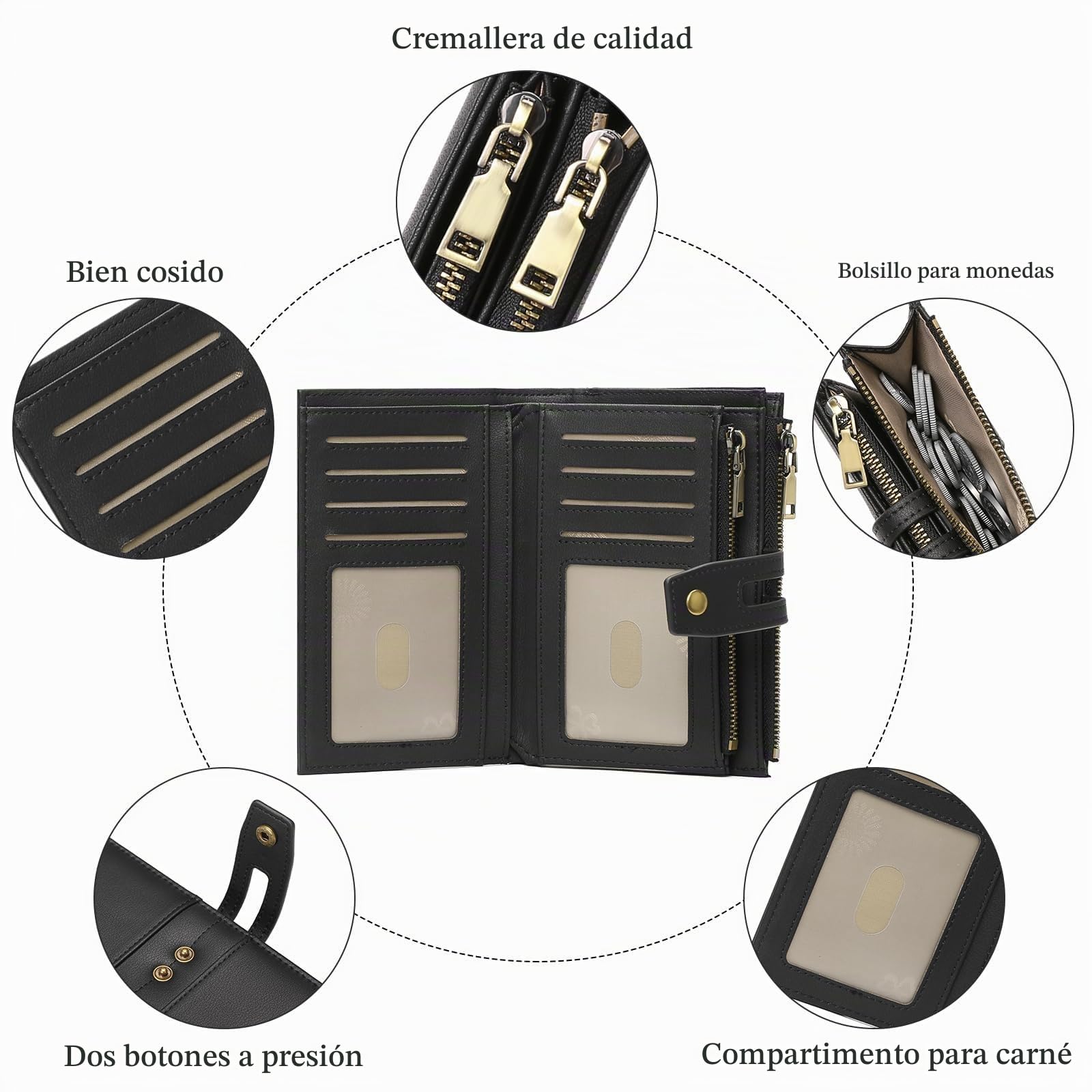 GAEKEAO Monedero Mujer RFID Bifold de Cuero Carteras de Mujer Titular de la Tarjeta de Crédito Monedero con Ventana de Identificación