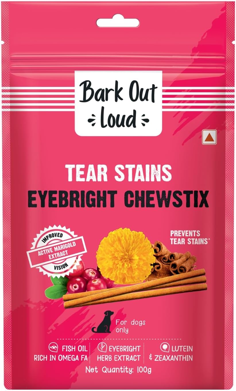 - By Vivaldis - Tear Stains Eyebright Chewstix Stick for All Life Stages Dog | Active Marigold Extract, Rich in Omega FA for Dog, 100 Gm Dog Treats