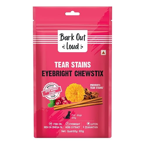 BARK OUT LOUD By Vivaldis - Tear Stains Eyebright Chewstix Stick for All Life Stages Dog | Active Marigold Extract, Rich in Omega FA for Dog, 100 Gm Dog Treats
