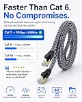 Cat 7 Flat Ethernet Cable 6.6 ft, Nylon Braided STP Shielded, 10Gbps 600MHz, Low Latency RJ45 LAN Patch Cable for PS5, PS4, Xbox, PC, Smart TV, Router, Modem