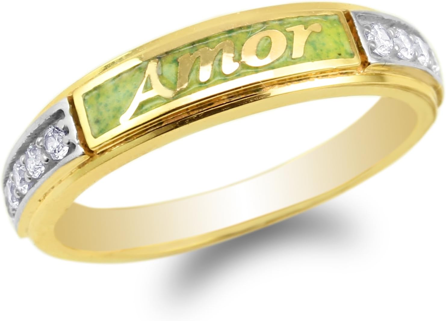 JamesJenny Mens 10K Yellow Gold Two Tone Amor Green Enamel Band Ring