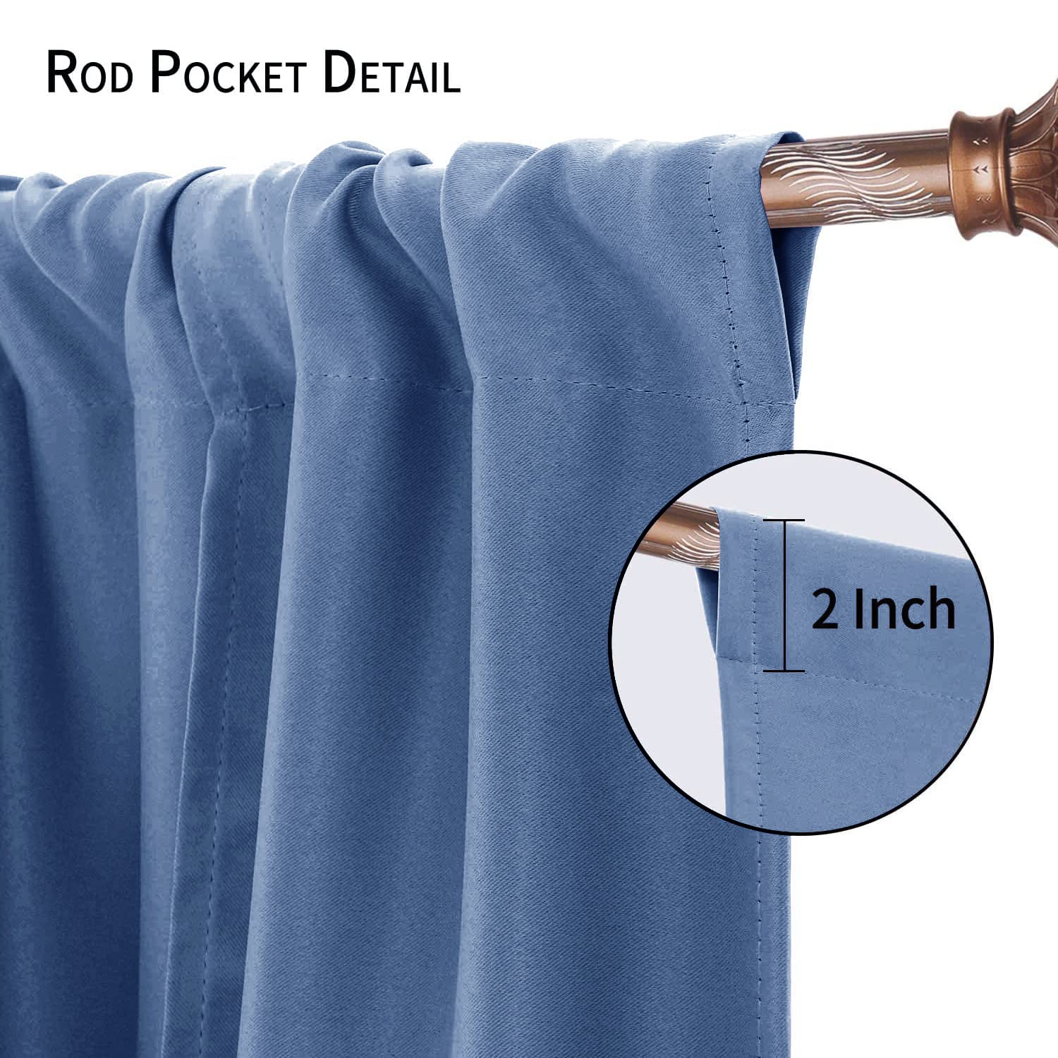 DWCN Rideaux occultants à nouer pour fenêtre à isolation thermique avec passe-tringle pour cuisine, bleu brume, 106,7 x 160 cm (l x L), 1 panneau
