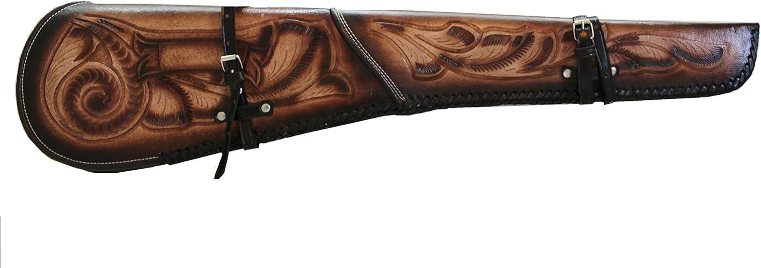 TJAYZ NEW Hand Tooled Rifle Scabbard Shotgun Sleeve Genuine Leather Western Hardcase saddle BROWN