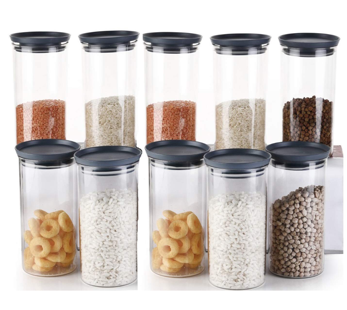 MACHAK Xcllent Container Set for Kitchen Airtight, Unbreakable, 1400 ml (10 Pieces) (Black)