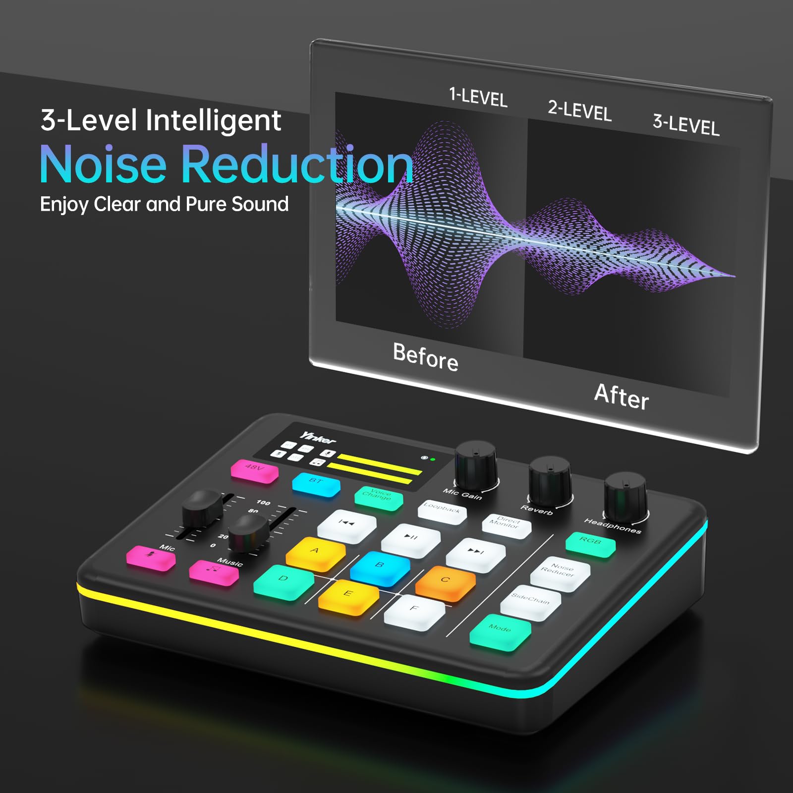 Gaming Audio Mixer Professioneller RGB Audio Soundmixer für Streamer und Content Creator 6 Benutzerdefinierter Sound