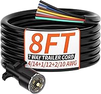 PlugSaf 8FT Heavy Duty 7-Way Trailer Plug Wiring Harness - Pure Copper 7 Pin Cord for RVs, Trailers, Campers & Trucks