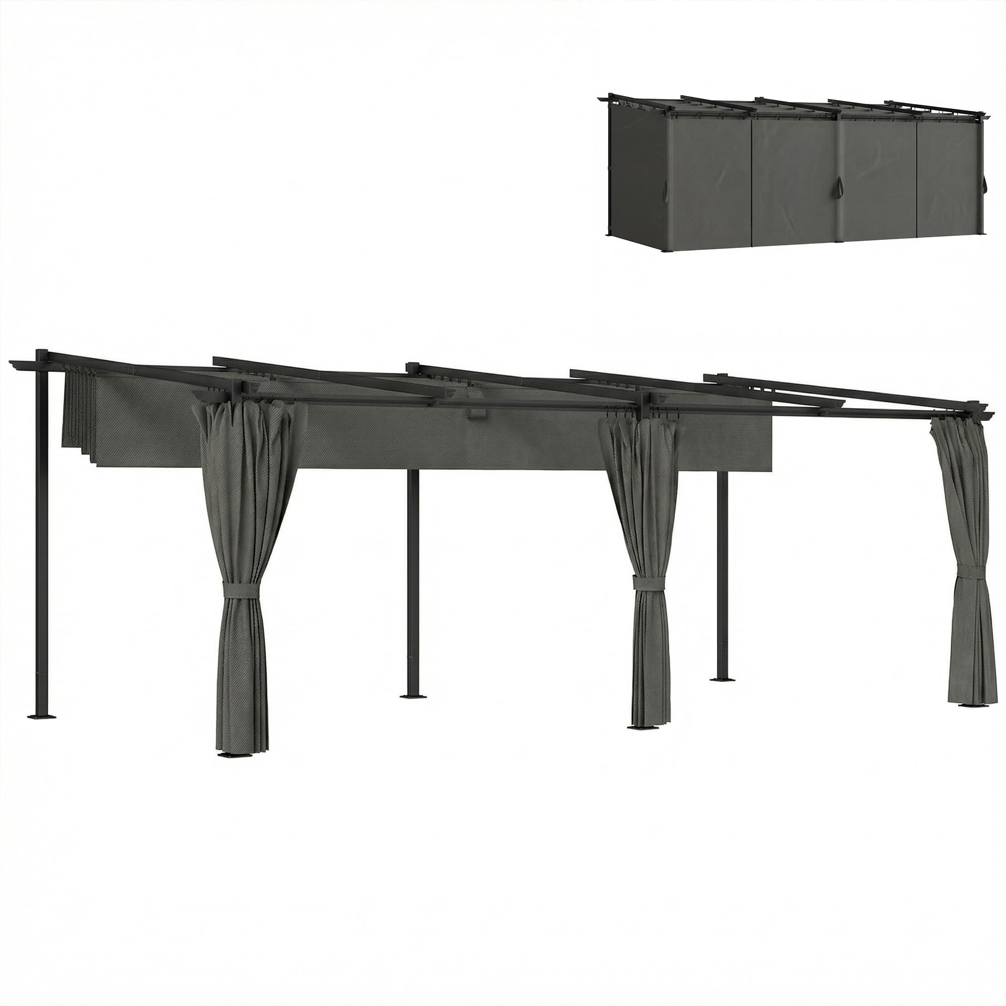 Outsunny Pergola rétractable 3 x 6 m avec Rideaux latéraux