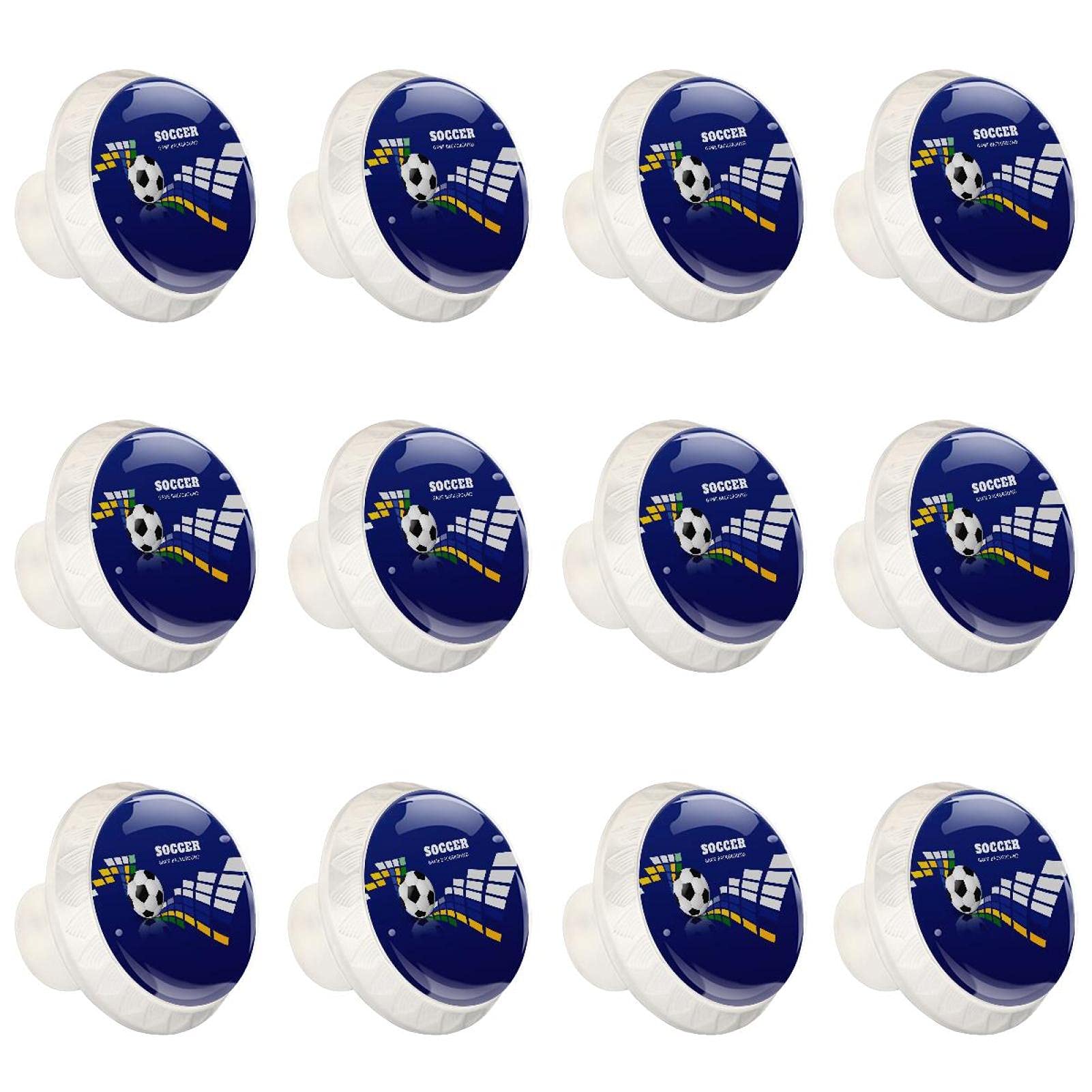 Lot de 12 boutons ronds football bleu pour armoire et tiroir