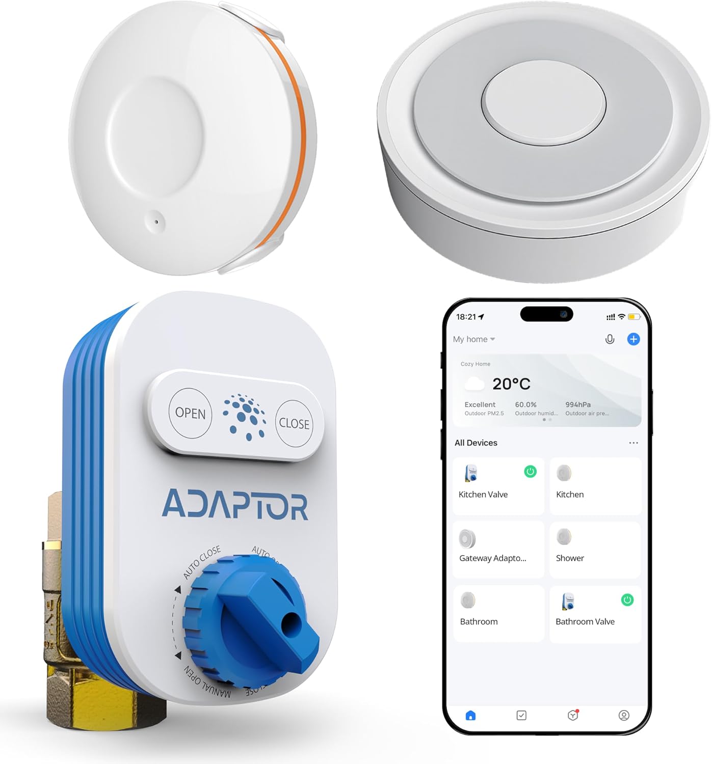 Zigbee 3.0 Smart Water Leak Protection Bundle: Zigbee Hub, Auto Water Shut Off Valve & Alarm Sensor, Smart Home Compatible with Alexa & Google Assistant