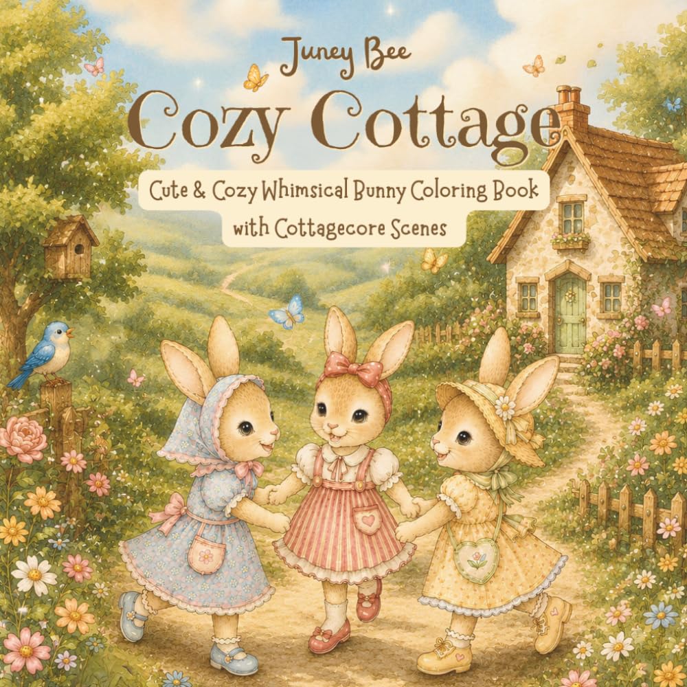 Cozy Cottage: Cute and Cozy Whimsical Bunny Coloring Book with Cottagecore Scenes: Relaxing Bunny Illustrations for Stress Relief & Creativity For All Ages, Kids, Teens and Adults
