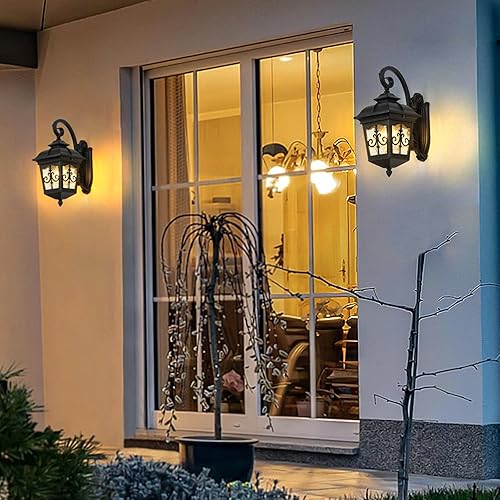 Miniatura 6 de Luces de pared clásicas negras para exteriores, accesorio de iluminación exterior de la antigua Roma con pantalla de ventana, lámpara de pared