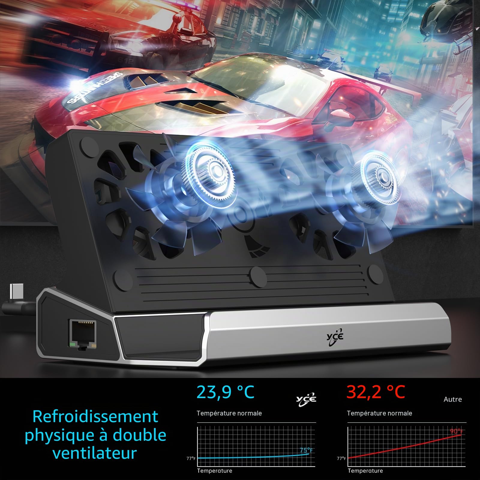 Station d'accueil 14-en-1 YCBUENO pour Steam Deck avec Deux Ventilateurs, Compatible avec Steam Deck & OLED/Nintendo Switch & 2 / ASUS ROG Ally & X/Lenovo Legion Go & S & 2 / MSI Claw,Accessoires