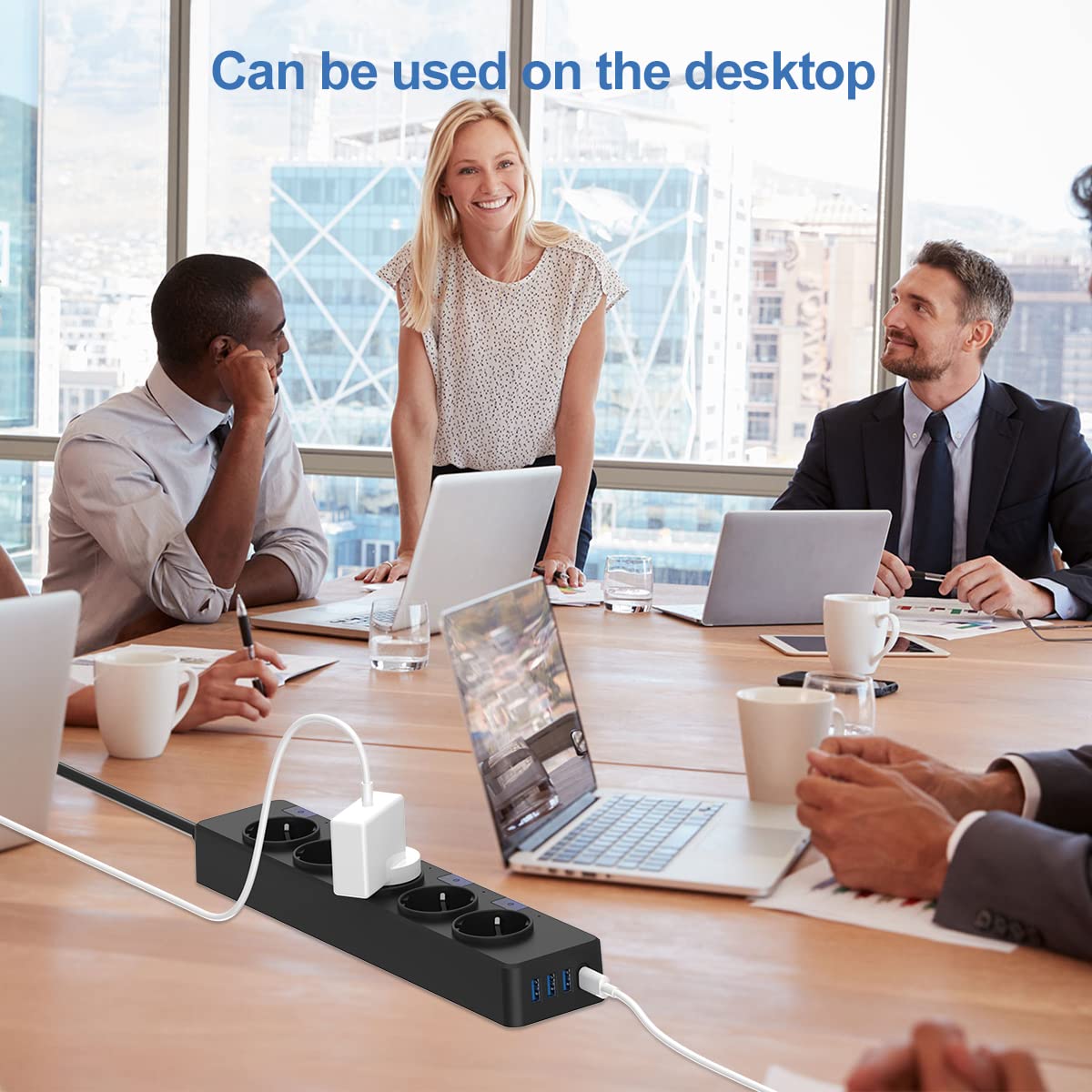 Regleta con conmutación individual, 5 enchufes múltiples con 1 USB-C y 3 USB-A, regleta con protección contra sobretensiones (3680 W/16 A), enchufe de distribución con protección infantil para hogar