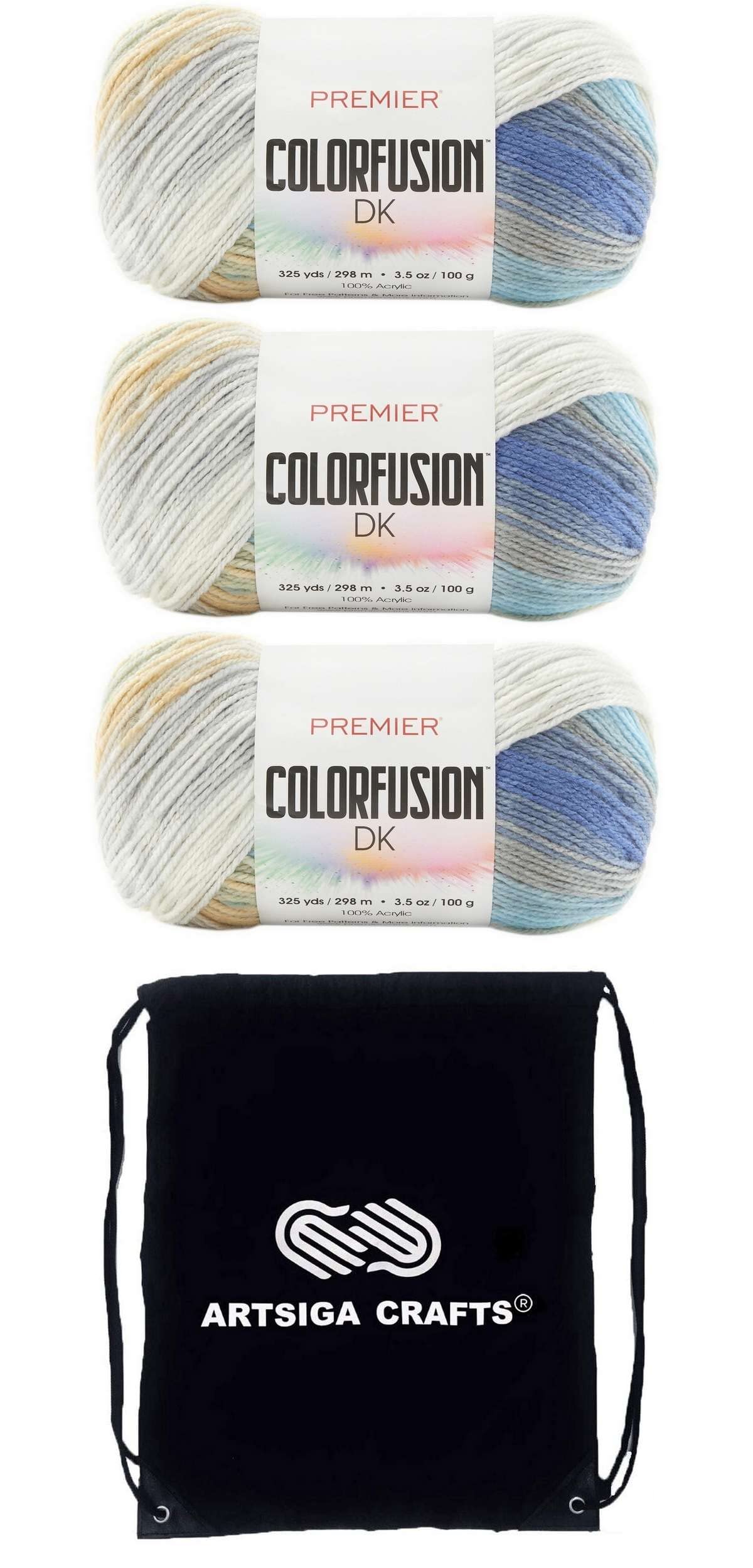 Premier YarnsColorfusion DK Seaside 1196-06 (3-Skeins - Same Dye Lot) DK Light Worsted #3 Acrylic Yarn for Crocheting and Knitting with Project Bag