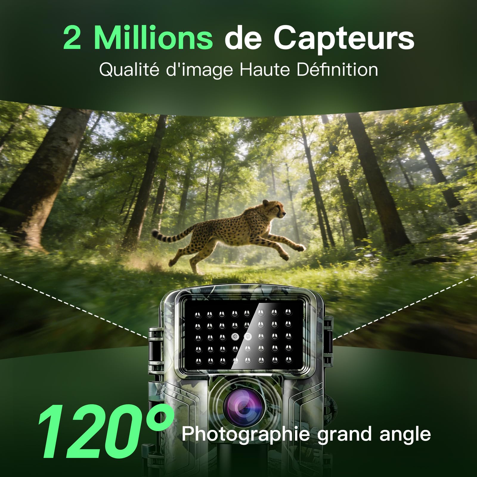 HAZA Caméra de Chasse,2,7K Caméra Chasse 58MP Vision Nocturne détecteur de Mouvement,No Glow Invisible Moniteur d'observation avec Carte SD 32 Go,Temps de Déclenchement 0,1 s (Vert)