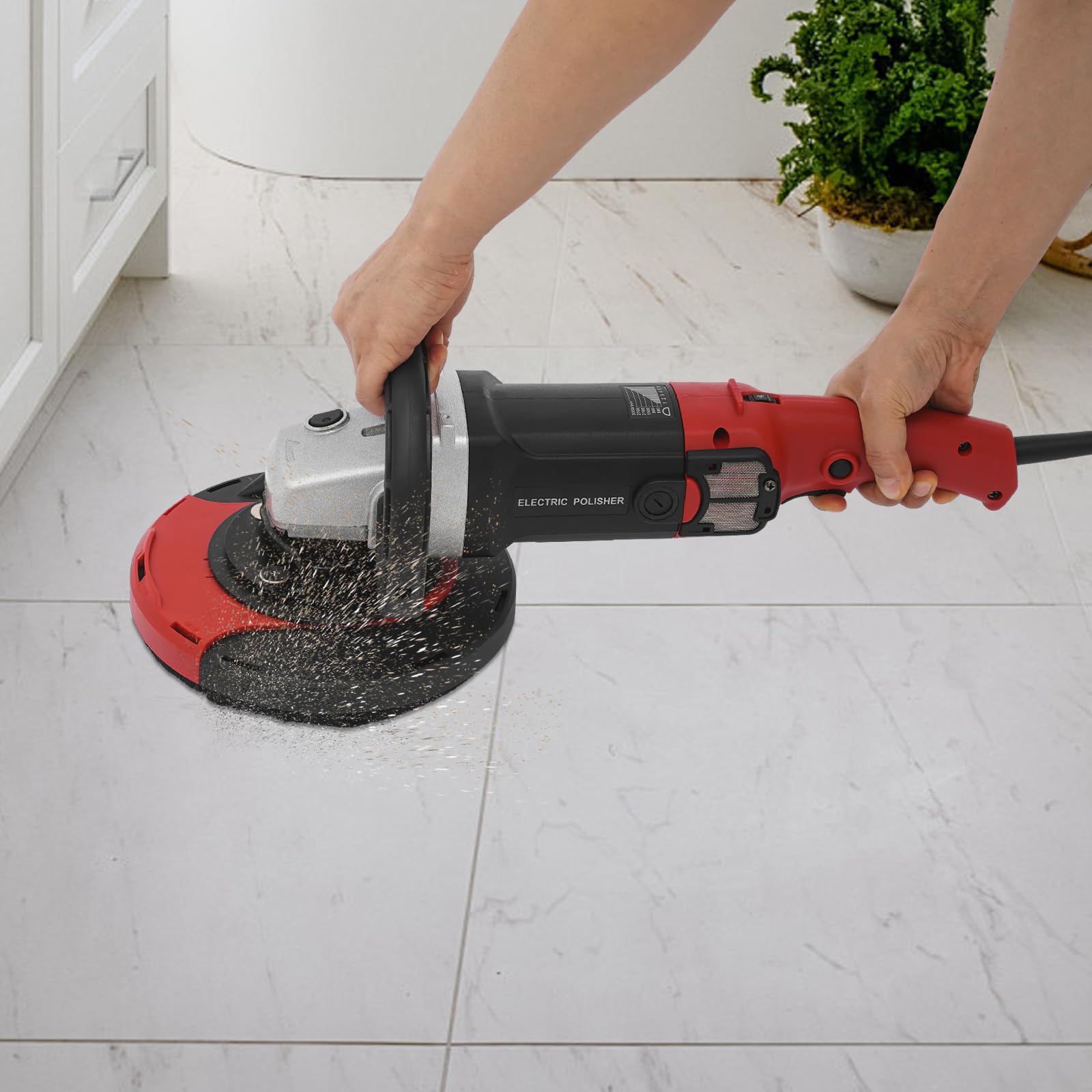 Szlifierka kątowa, walizka narzędziowa, szlifierka tnąca z silnikiem z czystej miedzi, 1580 W, tarcza szlifierska 180 mm, 6 stopni prędkości, osłona przeciwpyłowa, czarna, do betonu i granitu