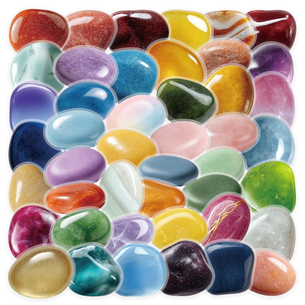 50Pcs Transparent Pebble Stickers Crystal Gemstone Vinyl Decals for Laptops Skateboards Luggage Helmets Bikes and Phones Fans Lovers and Nature Vibe Enthusiasts