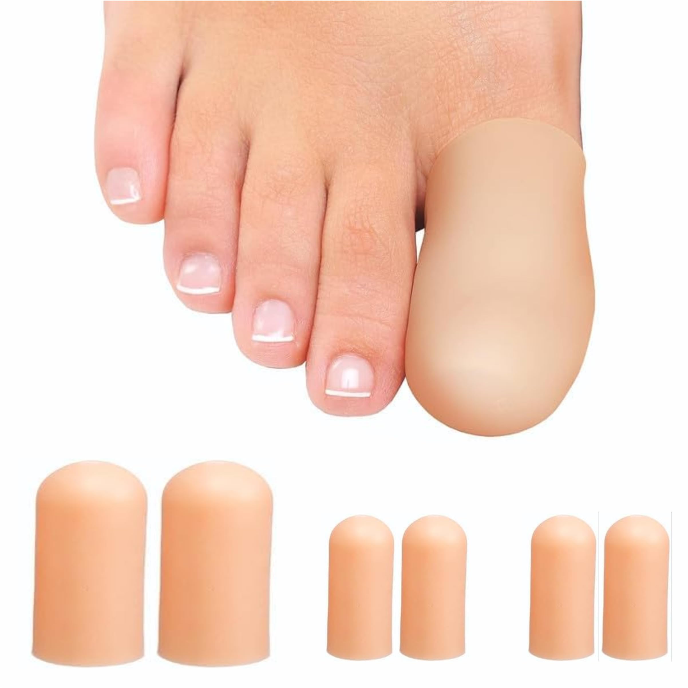 iBuddy 6 Pcs Toe Protector Silicone Gel Toe Separator Reusable Toe Caps For Pain Relief Toe Cover For Ingrown Nails, Blisters, Corns, Hammer Toes- 2 Large + 4 Small Caps