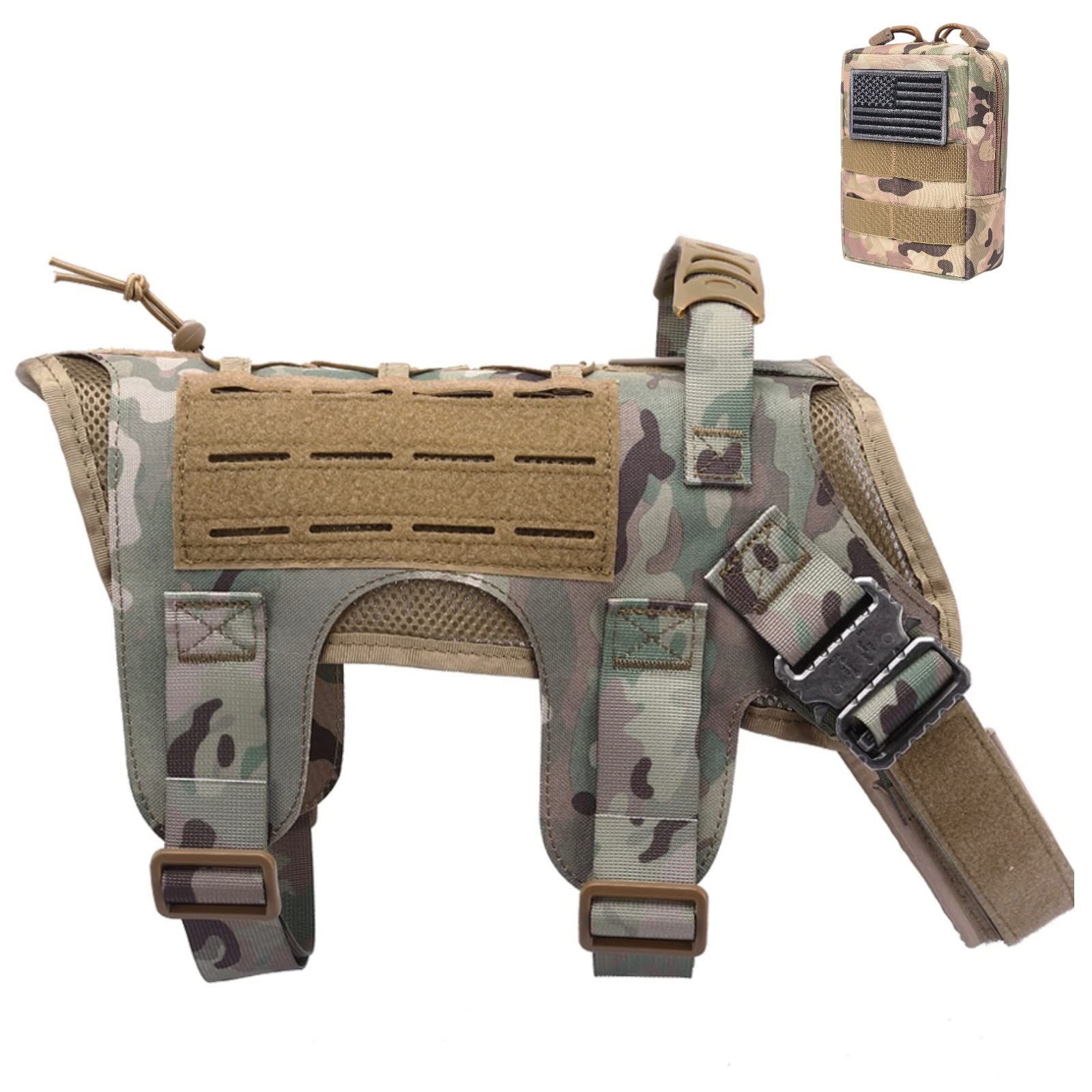 Dog Harness for Medium & Large Dogs No Pull Tactical Dog Harness with a Molle Pouch Adjustable Service Dog Vest with 5X Metal Buckle with Hook and Loop Panel CAMO Medium