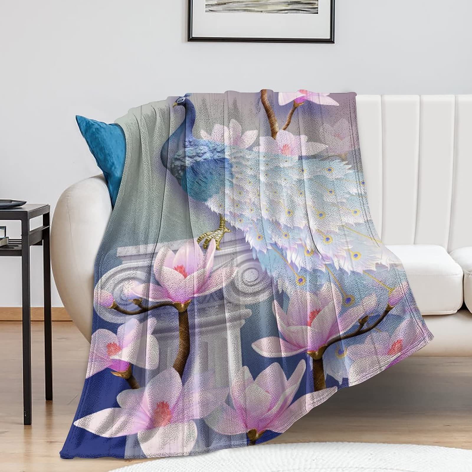 Plaid paon en fourrure polaire pour vos soirées canapé et voyage