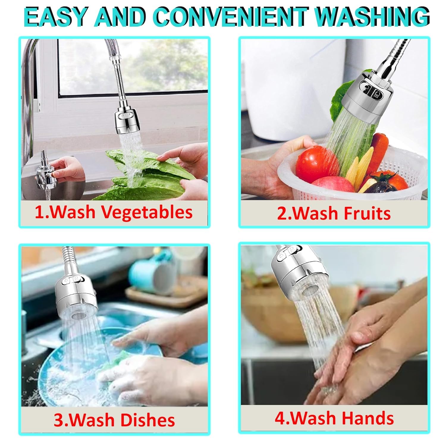 SwissHome 360° Universal Faucet Extension Flexible Faucet Sprayer with Threaded Interface for Kitchen and Bathroom Tap Nozzle Filter Adapter 2