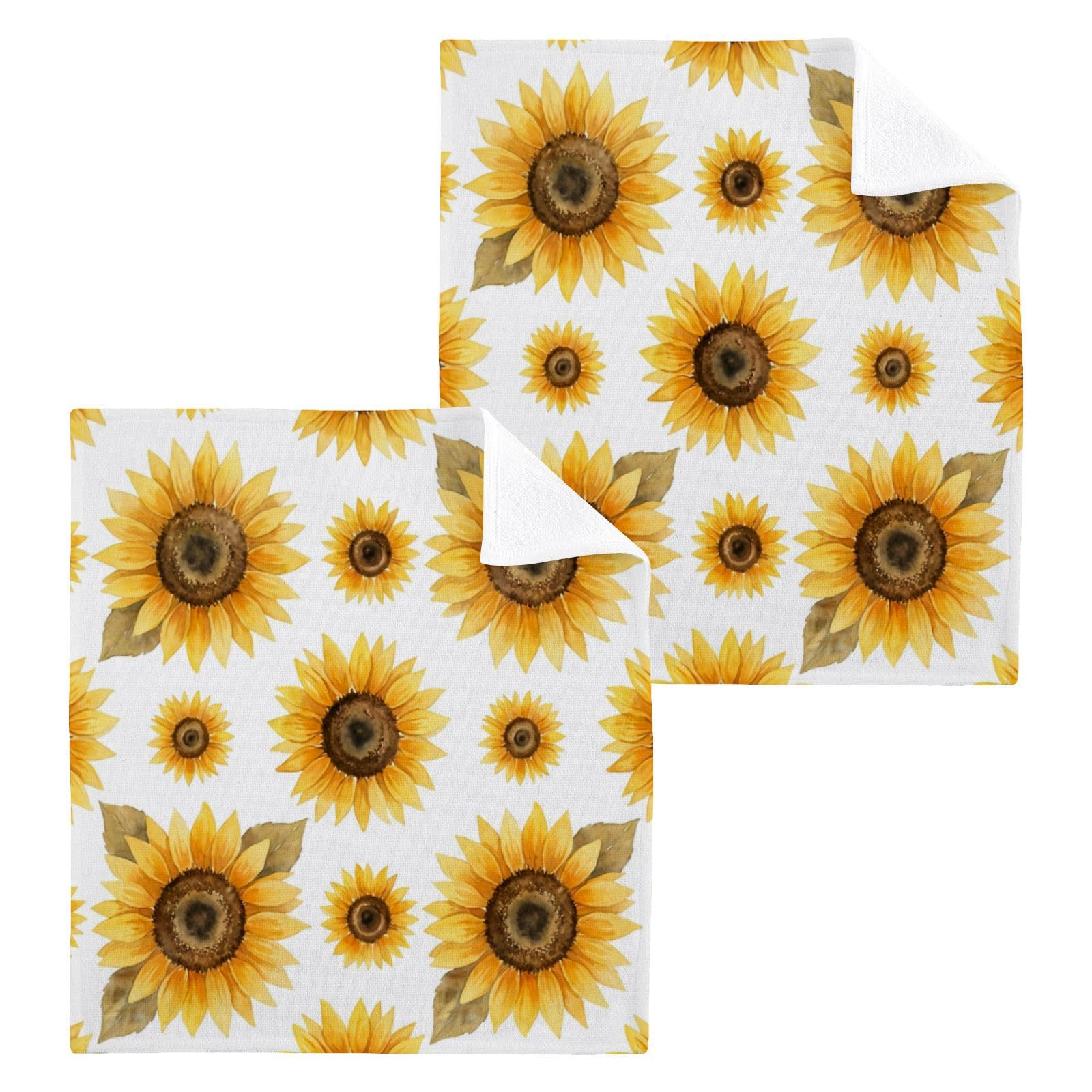 BOESI Vintage Sunflower Pattern 12x12in Cotton Washcloth,Face Towel
