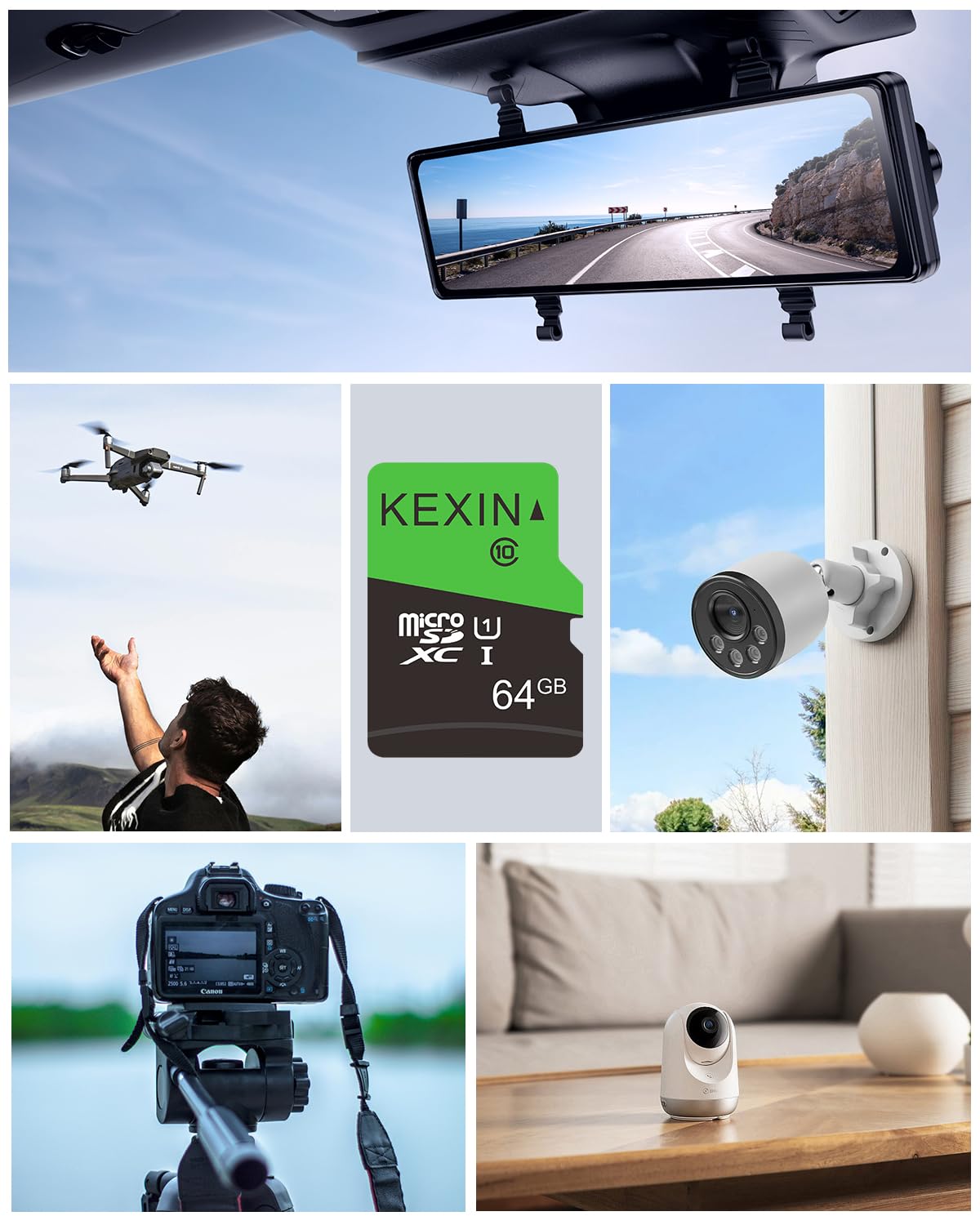 KEXIN Micro SD 64 GB, Scheda Micro SD 64GB Scheda di Memoria microSDXC con Adattatore, U1, C10 Microsd Card Confezione da 10 per Telefono, Videocamera, Switch, Tablet