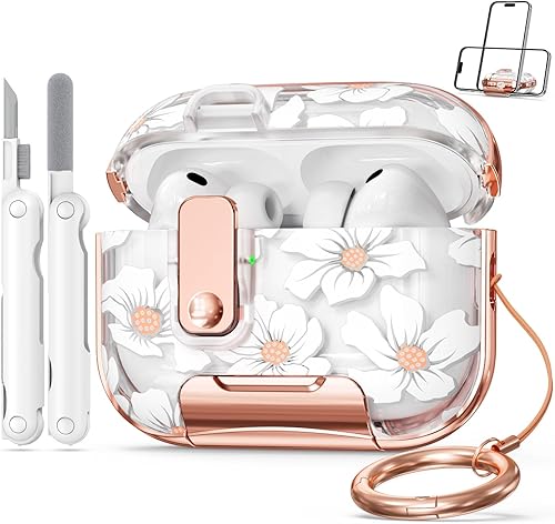 Miniatura 18 de Funda para Apple AirPod Pro 3 2025 con cerradura, funda transparente de TPU floral para AirPod Pro de 3 generación para mujeres y niñas, fundas para