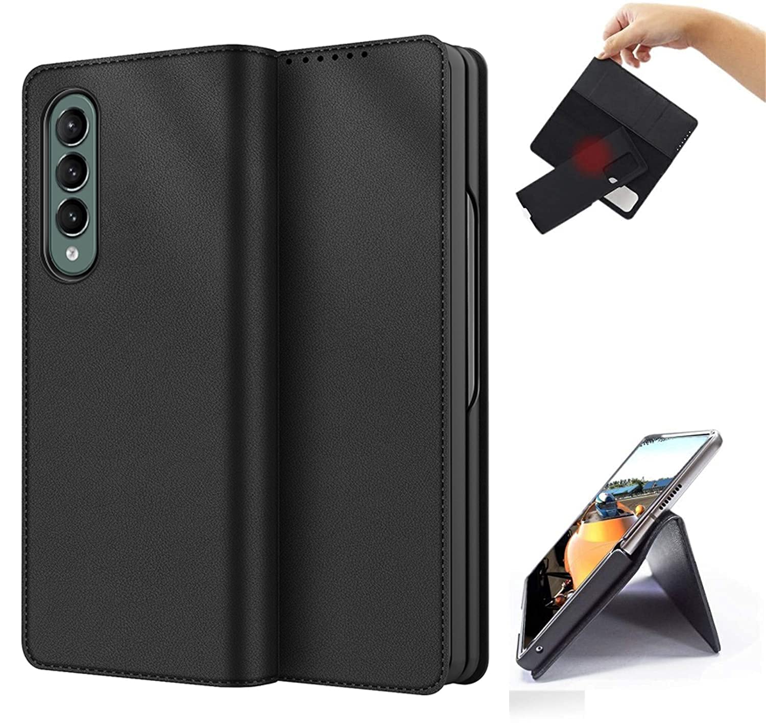 TechTrendz TPU 2 in1 Leather Magnetic Wallet Flip Cover with Detachable Back Case for Samsung Galaxy Z Fold 5 - Black (B0CLS5L1B9) Amazon Price History, Amazon Price Tracker