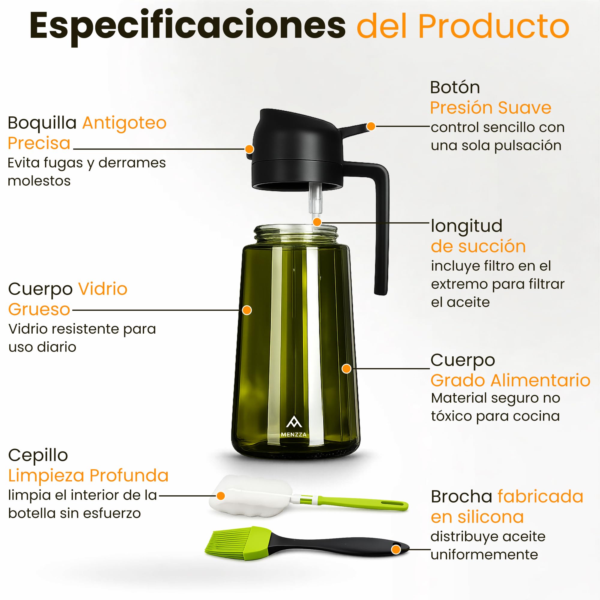 Kit Aceitera 480 ml 4 en 1 I Pulverizador de Aceite en Aerosol I Aparatos, Utensilios y Accesorios para Cocina o Freidora de Aire I Dispensador de óleo
