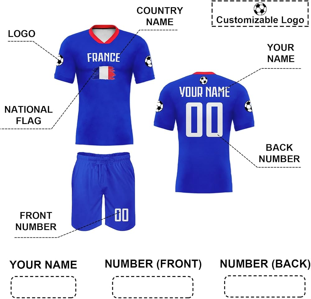 Custom 24/25 National Soccer Team Jersey Set Personalized Name Number Uniform Shirts Shorts for Men Women Youth Fans Gift