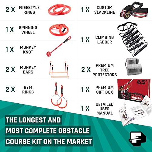 Miniatura 2 de Fofana Carrera de obstáculos Ninja Warrior para niños juego de 32 piezas en el patio trasero para mayores de 6 años 9 obstáculos de entrenamiento
