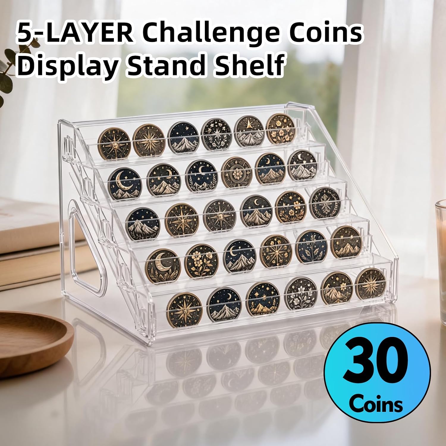 Military Challenge Coin Display Stand, 5-Layer Large Capacity Acrylic Coin Holder Rack, Holds Up to 30 Coins, Army Collectible Coin Display for Collectors, Veterans, Coin Enthusiasts image 3